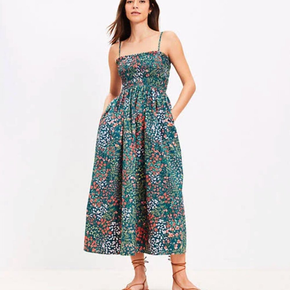 LOFT Green Floral Maxi Dress